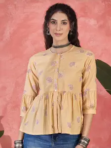 Sangria Women Pleated Pure Cotton Peplum Top