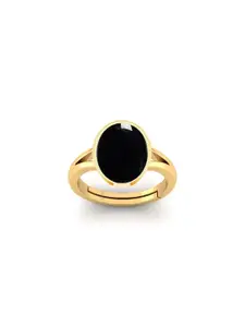 Barmunda gems Men Black Agate Stone Studded & Gold-Plated Brass Finger Ring