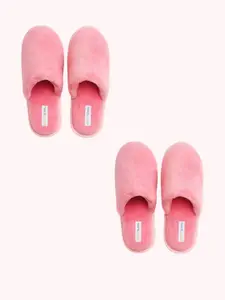 TRAVELKHUSHI Unisex Combo Pink Slip-On Soft Fur Home Slippers