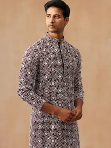 Jompers Embroidered Mandarin Collar Chikankari Kurta With Pyjamas
