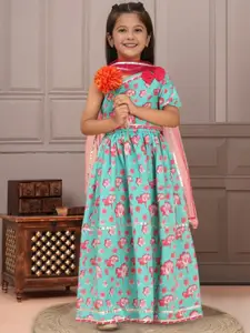 Cutiekins Girls Floral Printed Cotton Ready to Wear Lehenga & Blouse With Dupatta