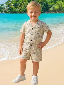 FASHION GRAB Boys Abstract Printed Pure Cotton Shirt With Shorts