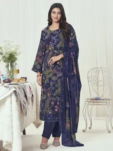 Stylee Lifestyle Navy Blue Georgette Embroidered Dress Material