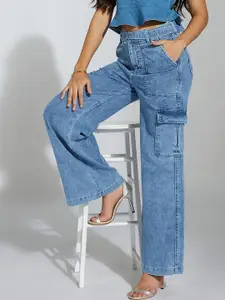 Life With Pockets Women Wide Leg Clean Look Heavy Fade Stretchable Jeans