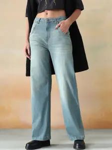 Flying Machine Women Wide Leg Mid-Rise Light Fade Stretchable Jeans