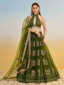 FABPIXEL Embroidered Sequinned Semi-Stitched Lehenga & Unstitched Blouse With Dupatta