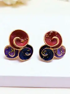 AVANT-GARDE PARIS Gold Plated Artificial Stones Studded Enamelled Circular Shaped Studs