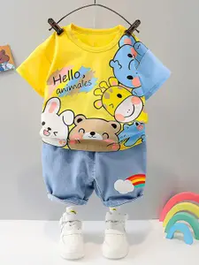 ENCASH FASHION Boys Printed Round Neck T-shirt With Shorts