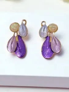 AVANT-GARDE PARIS Gold Plated Artificial Stones Studded Enamelled Leaf Drop Earrings