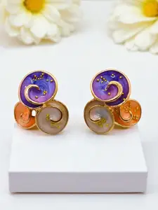 AVANT-GARDE PARIS Gold Plated Artificial Stones Studded Enamelled Circular Shaped Studs