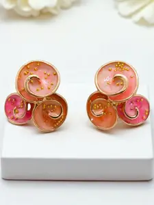 AVANT-GARDE PARIS Gold Plated Artificial Stones Studded Enamelled Circular Shaped Studs