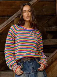 DressBerry Striped Round Neck Pullover Sweaters