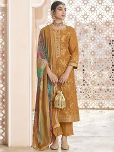 Stylee Lifestyle Mustard Dola Silk Jacquard Embroidered Dress Material