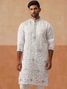 Jompers Men Woven Design Festive Silk Straight Kurta