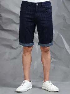 beevee Men Striped Mid-Rise Cotton Denim Shorts