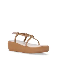 CAI Beige Buckled Platform Heel Sandals