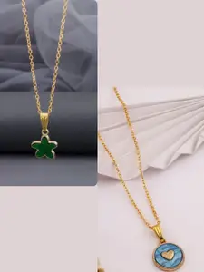 DressBerry Women Set of 2 Brass Gold-Plated Necklace