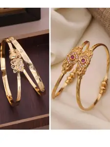 Anouk Pack of 2 Brass Gold-Plated Adjustable Floral Bangles for Women