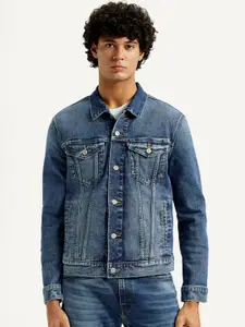 Levis Men Spread Collar Washed Denim Jacket
