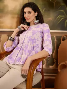 Sangria All Over Floral Printed Pure Cotton Peplum Top