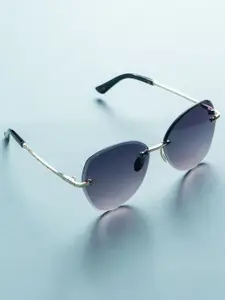 Leeway Women Black Lens & Gold-Toned Butterfly Sunglasses with UV Protected Lens