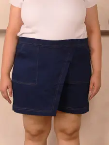 Indietoga High Rise Knee Length Versatile Denim Cotton Skorts