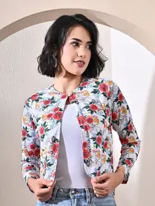 FLYING FEST Women Printed Crop Button Shrug