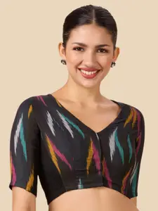 Studio Shringaar Ikat Printed Pure Cotton V-Neck Stretchable Saree Blouse