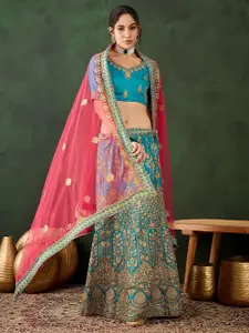 Maroosh Embroidered Semi-Stitched Lehenga & Unstitched Blouse With Dupatta