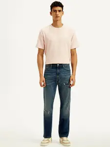 Levis Men Straight Fit Mid-Rise Mildly Distressed Light Fade Jeans