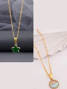 DressBerry Brass Gold-Plated Handcrafted Necklace Set of 2