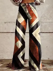 StyleCast Women Wide Leg Mid-Rise Printed Jeans