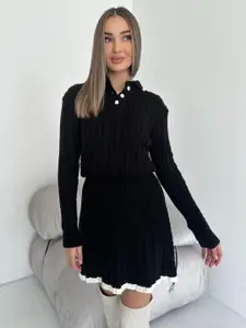 bebe Polo Collar Neck Sweatshirt With Skirt Co-Ords