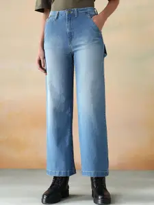 Flying Machine Women Wide Leg High-Rise Light Fade Stretchable Jeans