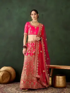 MANVAA Embroidered Zari Silk Semi-Stitched Lehenga & Unstitched Blouse With Dupatta