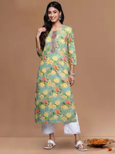 Varanga Women Floral Printed Festive Cotton Straight Kurta