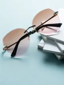 Leeway Women Pink Lens & Gold-Toned Butterfly Sunglasses with UV Protected Lens