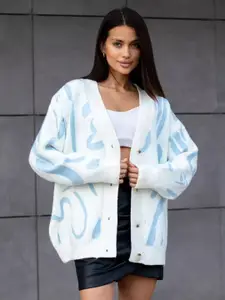 bebe Abstract Printed V-Neck Cardigan Sweaters