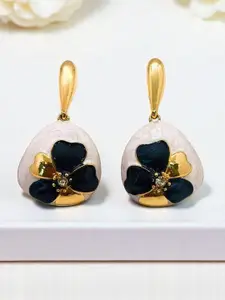 AVANT-GARDE PARIS Gold Plated Artificial Stones Studded Enamelled Teardrop Drop Earrings