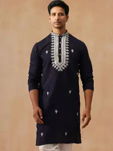 Jompers Men Woven Design Festive Silk Straight Kurta