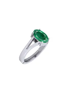 Barmunda gems Men Green Oval Silver-Plated Artificial Stones Brass Ethnic Finger Ring