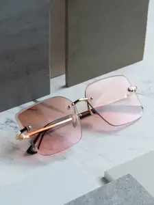 Leeway Women Pink Lens & Gold-Toned Square Sunglasses with UV Protected Lens
