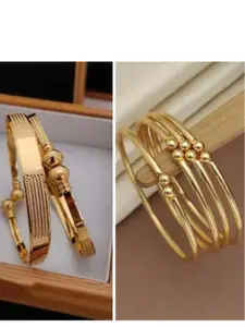 Anouk Pack of 2 Brass Gold-Plated Adjustable Floral Bangles for Women