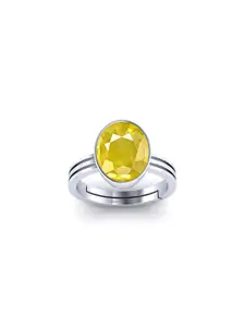 Barmunda Gems Brass Silver Toned Finger Ring with Yellow Stone