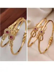 Anouk Women Pack Of 4 Gold-Plated Brass Floral American Diamond Adjustable Bangles