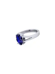 Barmunda gems Unisex Silver Plated Adjustable Blue sapphire Brass Finger Ring