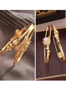 Anouk Women Pack Of 4 Gold-Plated Brass Floral American Diamond Adjustable Bangles