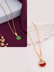 DressBerry Brass Gold-Plated Handcrafted Necklace Pack of 2