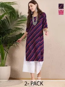 Anouk Rustic Selection Of 2 Women Ethnic Motifs Printed Daily Straight Kurtas