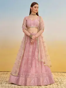 FABPIXEL Embroidered Sequinned Semi-Stitched Lehenga & Unstitched Blouse With Dupatta